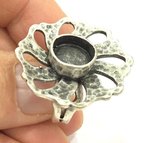 Adjustable Ring Blank, (10 mm blank ) Antique Silver Plated Brass G5256