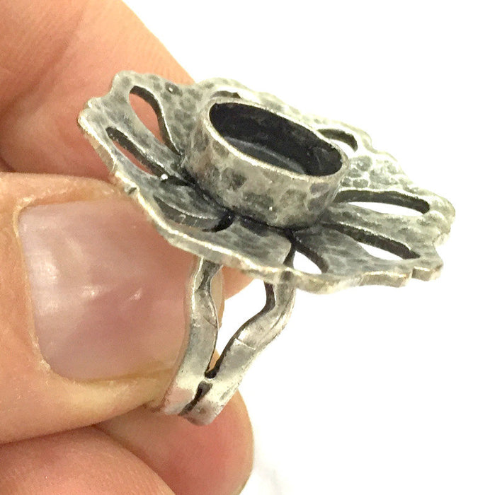 Adjustable Ring Blank, (10 mm blank ) Antique Silver Plated Brass G5256