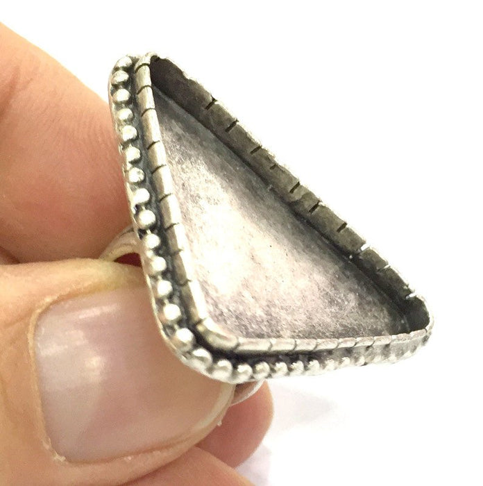 Silver Ring Blank Base Bezel Settings  Cabochon Base Mountings Adjustable (25x25x35mm triangle blank ) Antique Silver Plated Brass G5244