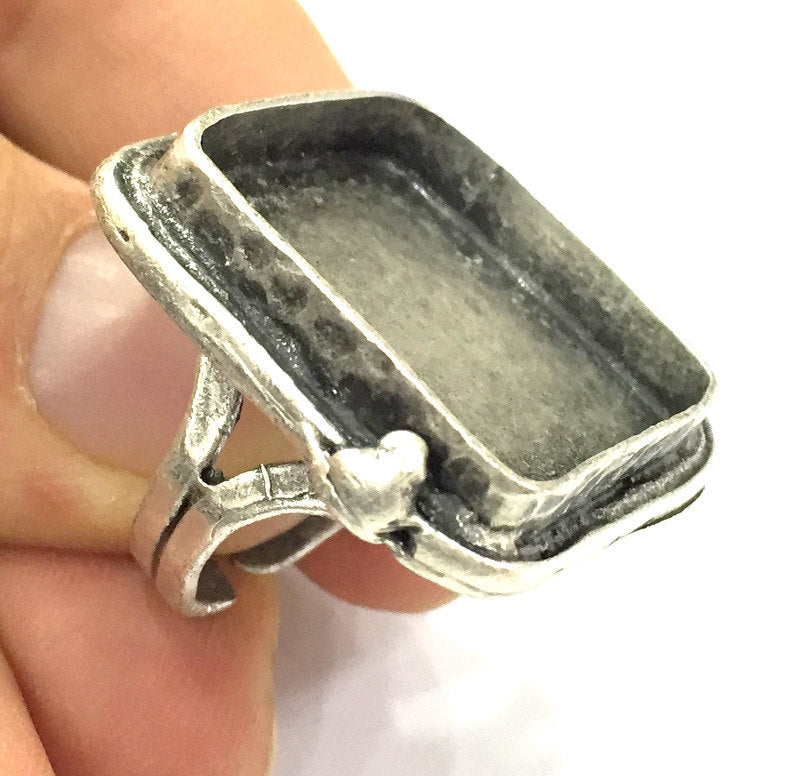 Adjustable Ring Blank, (24x24 mm blank ) Antique Silver Plated Brass G5246