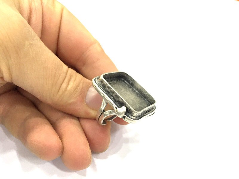 Adjustable Ring Blank, (24x24 mm blank ) Antique Silver Plated Brass G5246