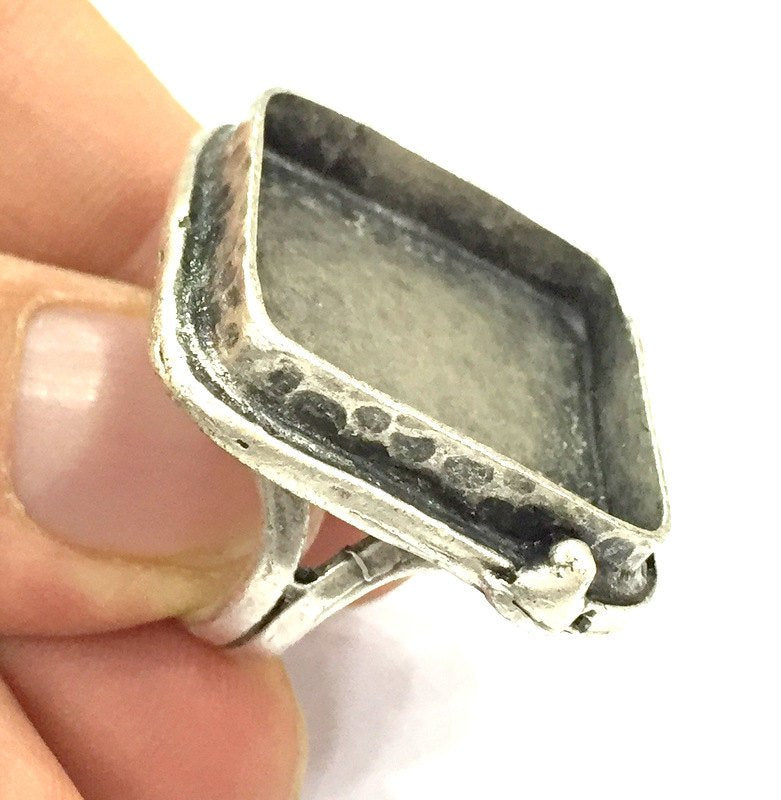 Adjustable Ring Blank, (24x24 mm blank ) Antique Silver Plated Brass G5246
