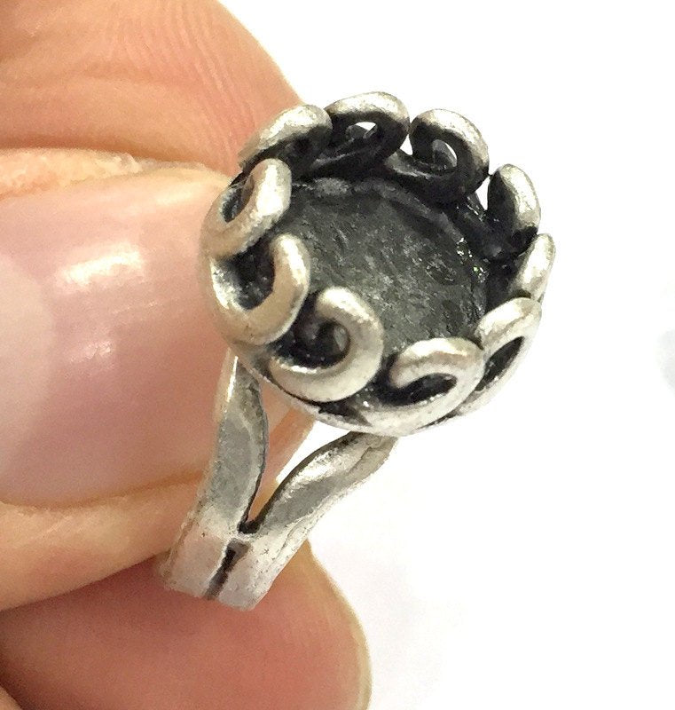 Adjustable Ring Blank, (10 mm blank ) Antique Silver Plated Brass G5249