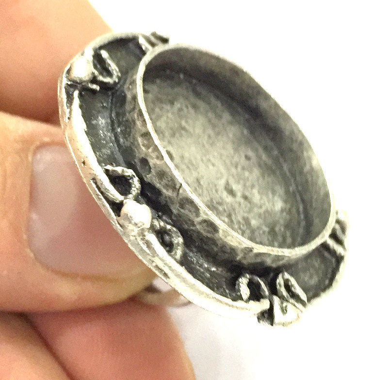Adjustable Ring Blank, (25 mm blank ) Antique Silver Plated Brass G5251