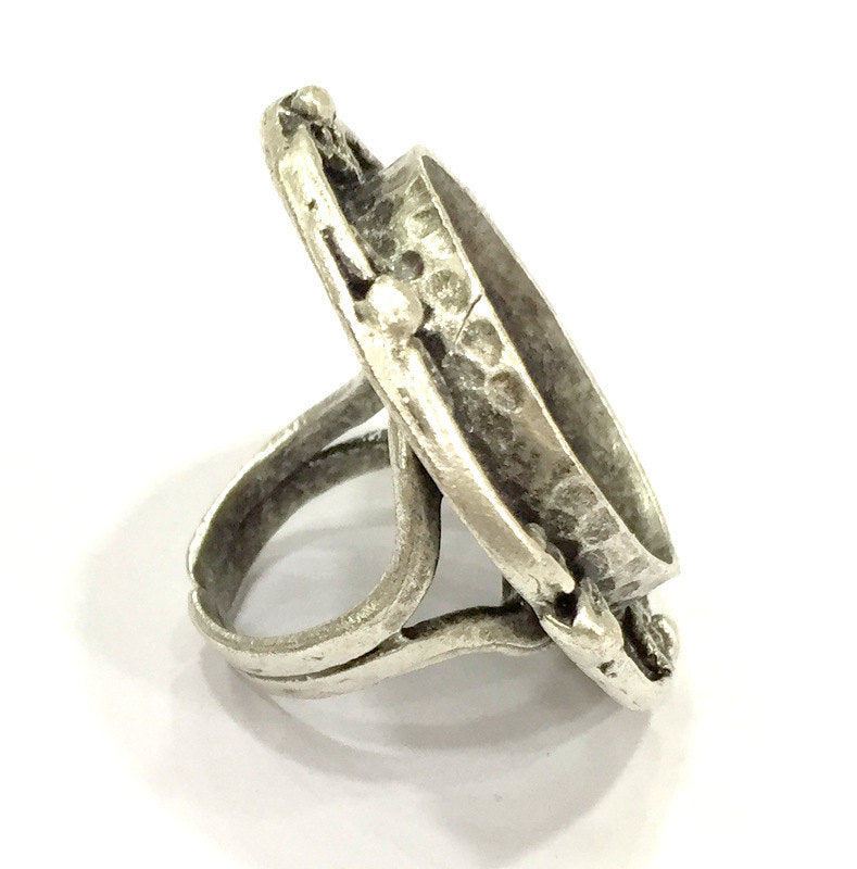 Adjustable Ring Blank, (25 mm blank ) Antique Silver Plated Brass G5251