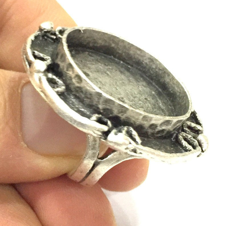 Adjustable Ring Blank, (25 mm blank ) Antique Silver Plated Brass G5251