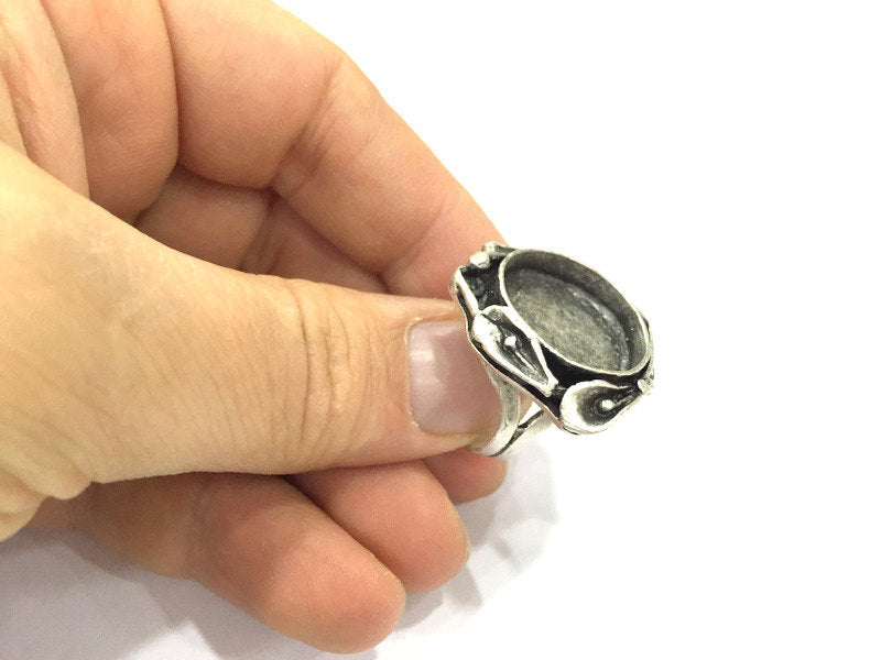 Adjustable Ring Blank, (20 mm blank ) Antique Silver Plated Brass G5253