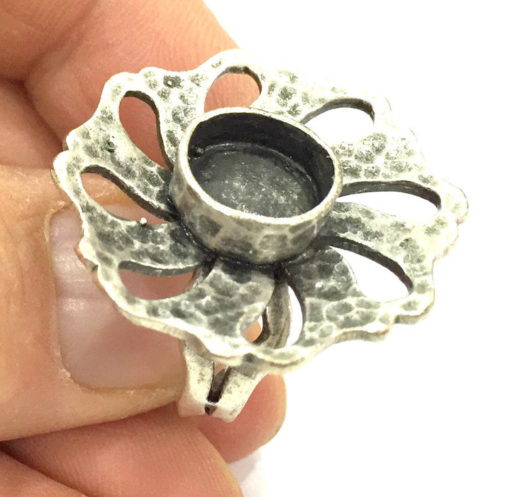 Adjustable Ring Blank, (10 mm blank ) Antique Silver Plated Brass G5256