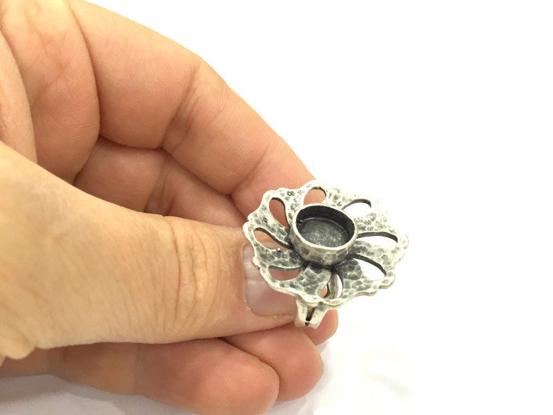Adjustable Ring Blank, (10 mm blank ) Antique Silver Plated Brass G5256