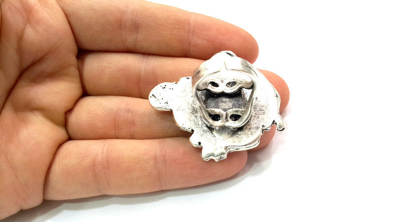 Silver Ring Blank Ring Settings Ring Bezel Base Cabochon Mountings Adjustable  (20 mm blank ) Antique Silver Plated Brass G5258