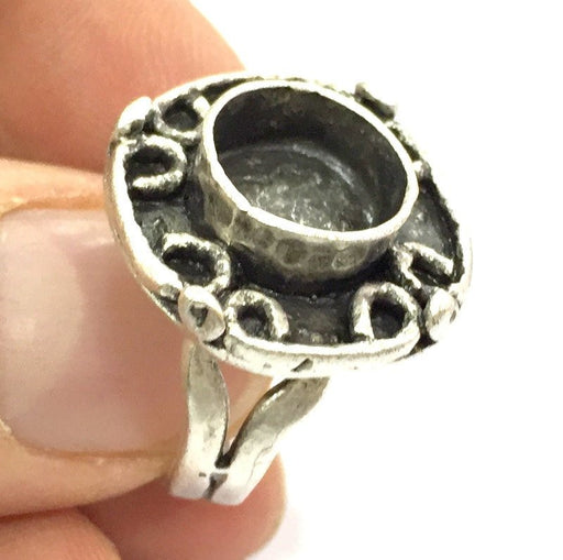 Adjustable Ring Blank, (10 mm blank ) Antique Silver Plated Brass G5259