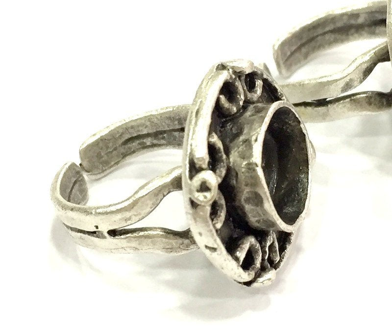 Adjustable Ring Blank, (10 mm blank ) Antique Silver Plated Brass G5259