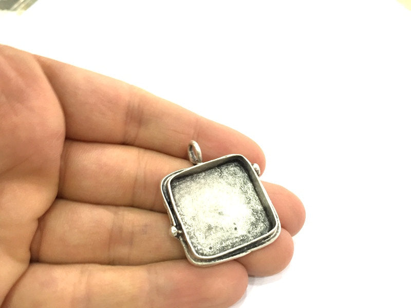 Antique Silver Plated Brass  Mountings , Blanks (25 mm square blank)  G5264