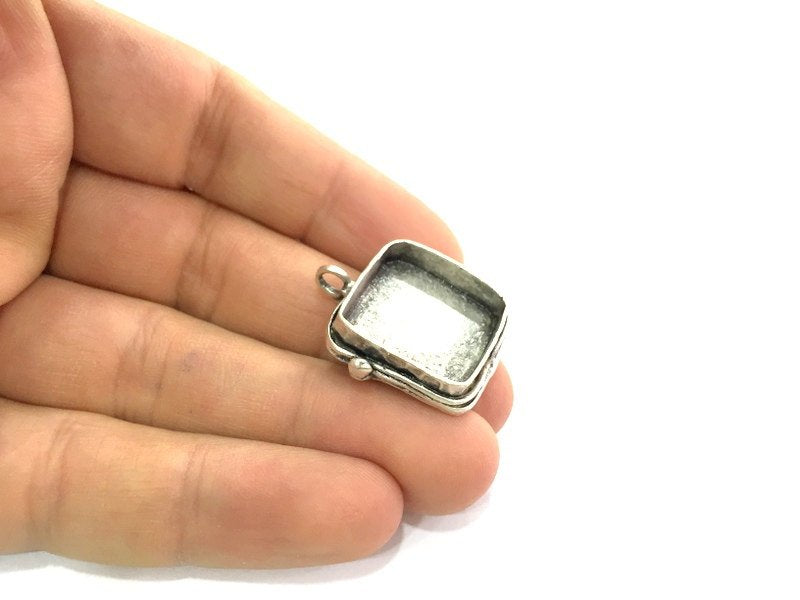 Antique Silver Plated Brass  Mountings , Blanks (20 mm square blank)  G17451