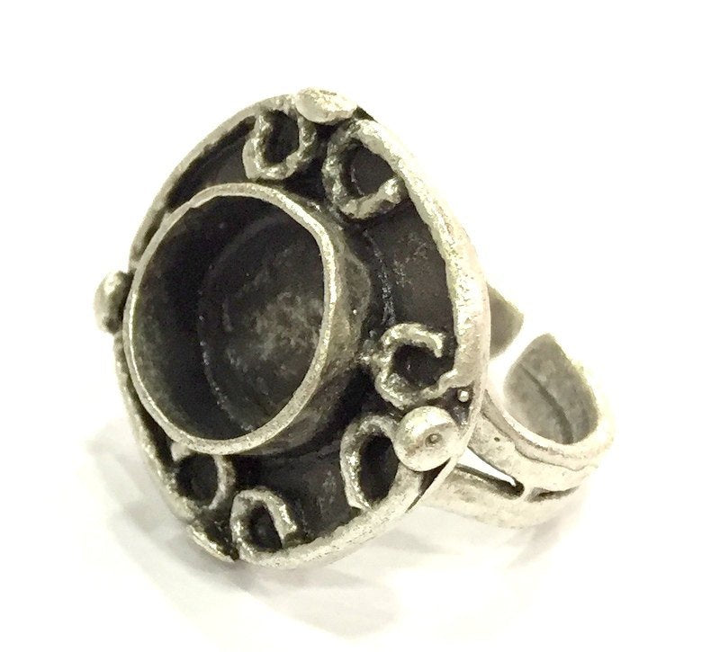 Adjustable Ring Blank, (10 mm blank ) Antique Silver Plated Brass G5259