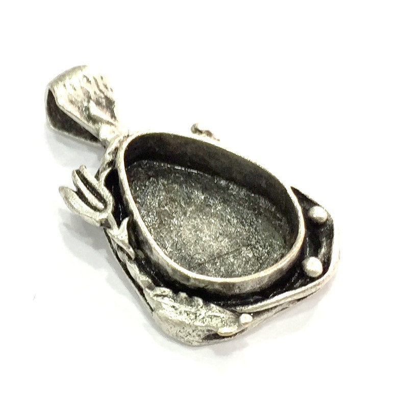 Antique Silver Plated Brass  Mountings , Blanks (25x18 mm drop blank) G5262