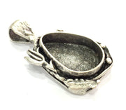 Antique Silver Plated Brass  Mountings , Blanks (25x18 mm drop blank) G5262