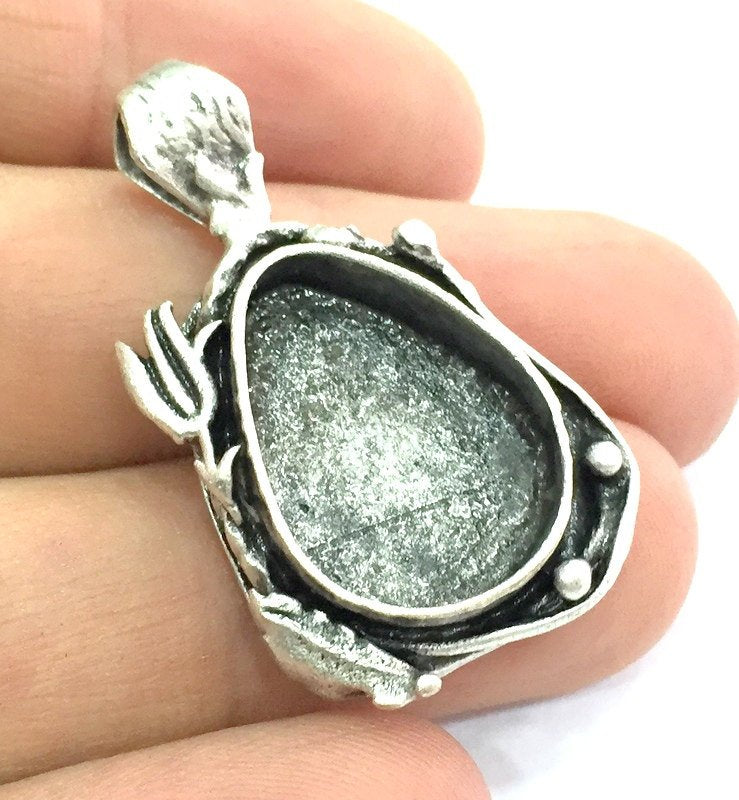 Antique Silver Plated Brass  Mountings , Blanks (25x18 mm drop blank) G5262