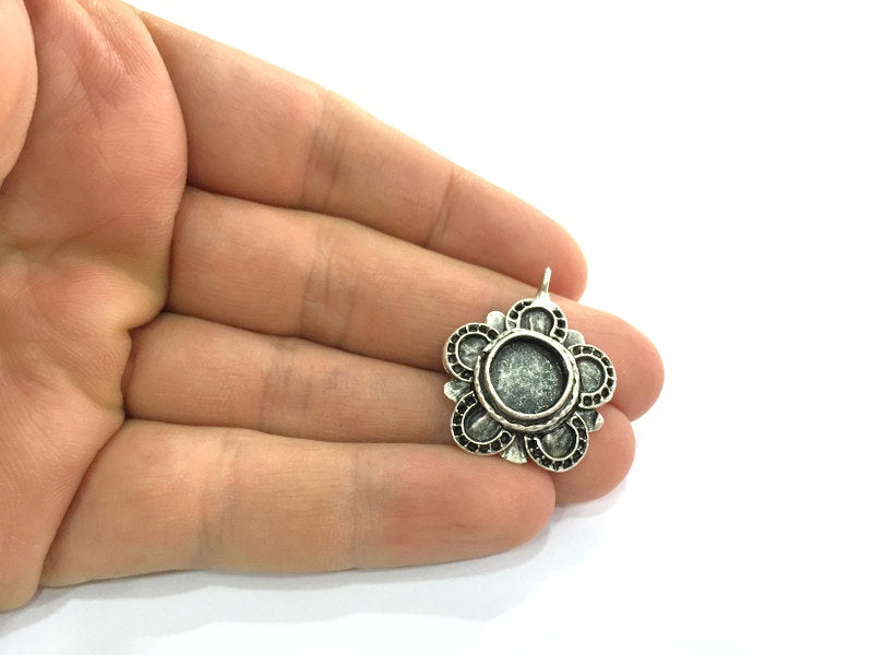 Silver Pendant Blank Base Setting Necklace Blank Mountings Antique Silver Plated Brass (10 mm blank) G5278