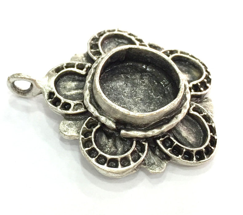 Silver Pendant Blank Base Setting Necklace Blank Mountings Antique Silver Plated Brass (10 mm blank) G5278