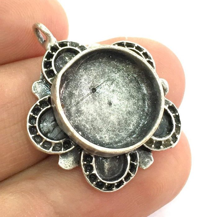 Pendant Blank Base Setting Necklace Mountings Cabochon base(16 mm blank) Antique Silver Plated Brass  G5279