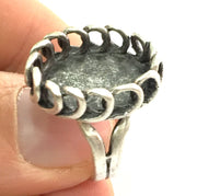 Adjustable Ring Blank, (18x13 mm blank ) Antique Silver Plated Brass G5283