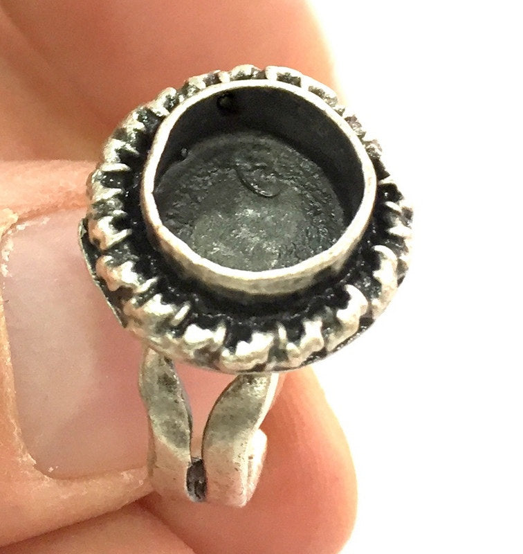 Adjustable Ring Blank, (10 mm blank ) Antique Silver Plated Brass G5284
