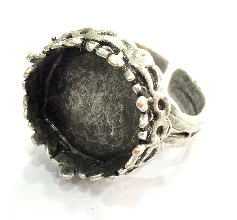 Adjustable Ring Blank, (16 mm blank ) Antique Silver Plated Brass G5282