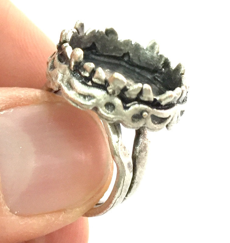 Adjustable Ring Blank, (16 mm blank ) Antique Silver Plated Brass G5282