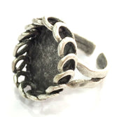 Adjustable Ring Blank, (18x13 mm blank ) Antique Silver Plated Brass G5283