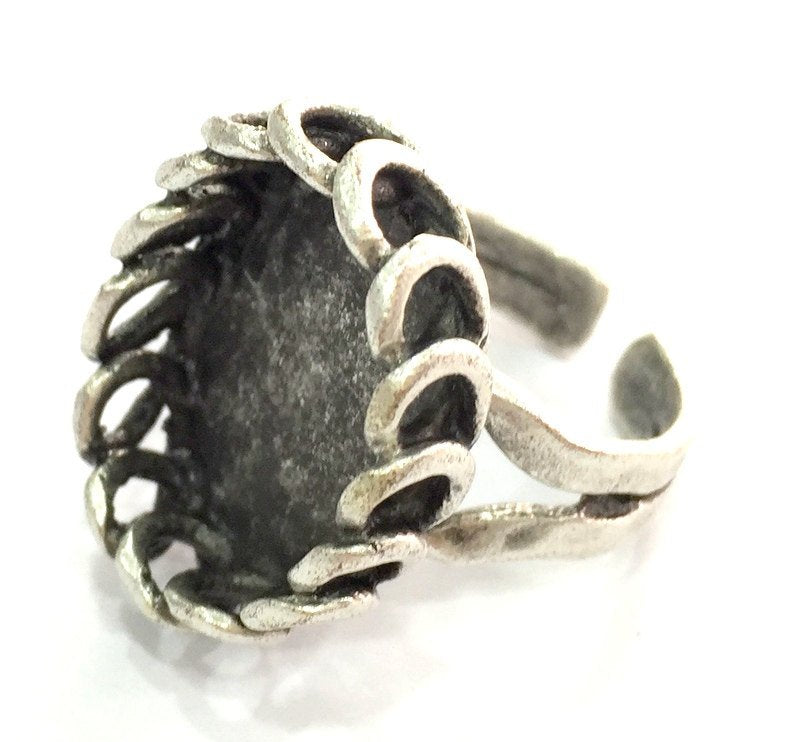 Adjustable Ring Blank, (18x13 mm blank ) Antique Silver Plated Brass G5283