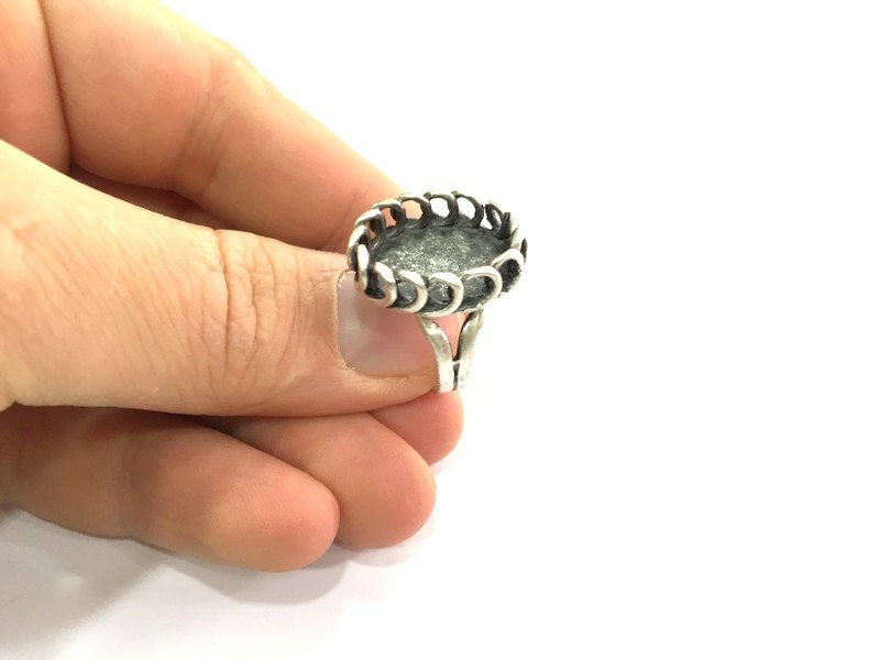 Adjustable Ring Blank, (18x13 mm blank ) Antique Silver Plated Brass G5283