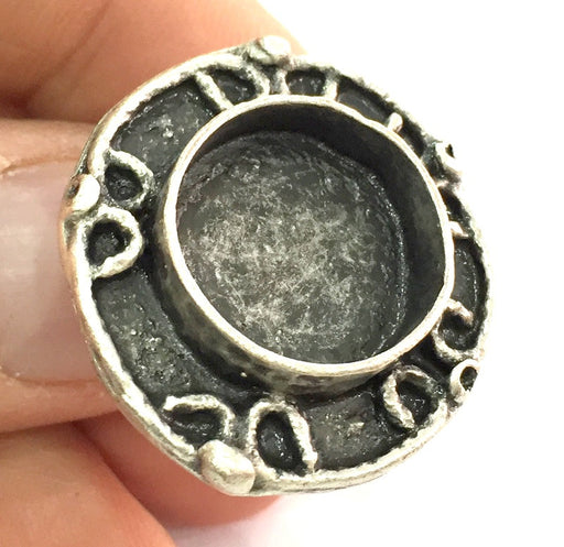 Silver Ring Blank Ring Settings Ring Bezel Base Cabochon Mountings Adjustable (16 mm blank ) Antique Silver Plated Brass G16684