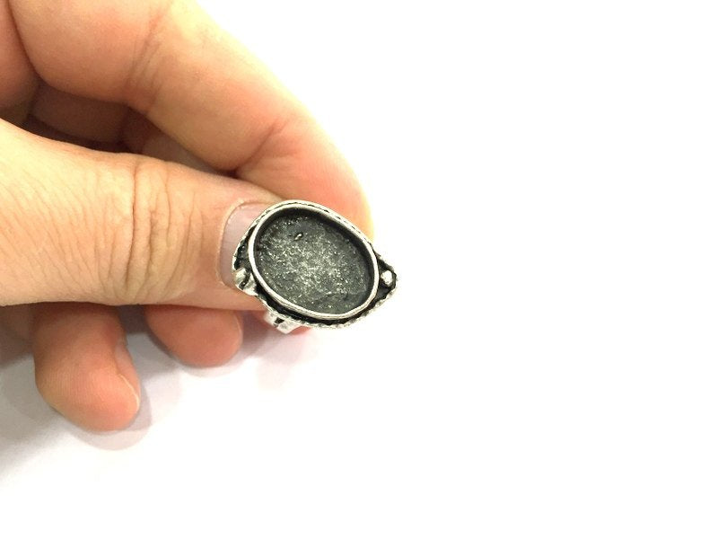20 Silver Ring Blank Bezel Settings Cabochon Base Mountings Adjustable Ring  (18x13 mm blank ) Antique Silver Plated Brass G5289