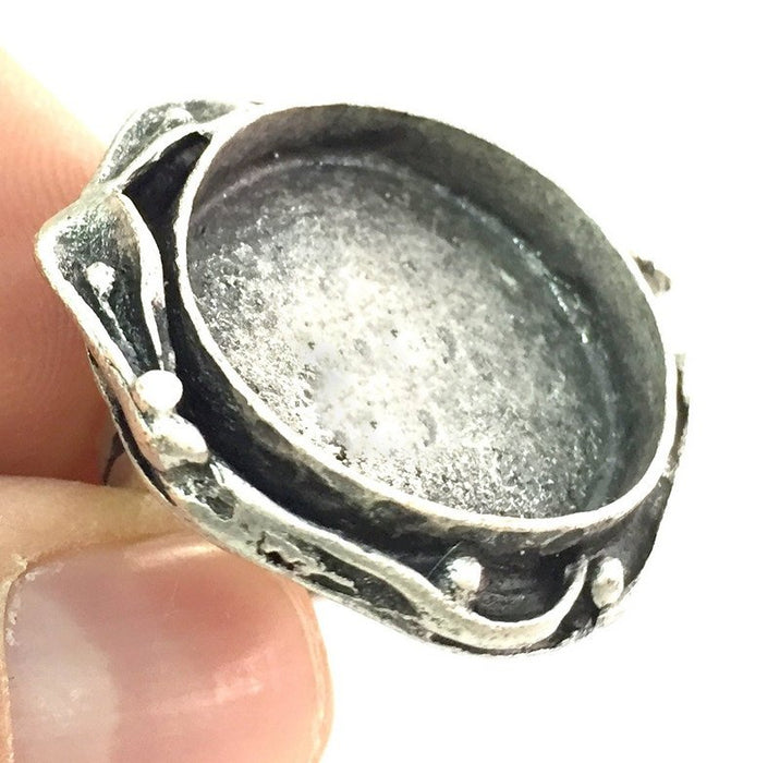 Silver Ring Settings Ring Blank Ring Bezel Base  Cabochon Mountings Adjustable (25mm blank ) Antique Silver Plated Brass G16683