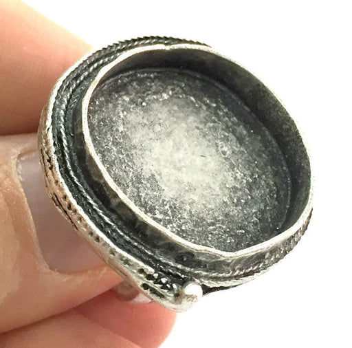 Adjustable Ring Blank, (25mm blank ) Antique Silver Plated Brass G5291