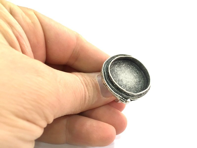 Adjustable Ring Blank, (25mm blank ) Antique Silver Plated Brass G5291
