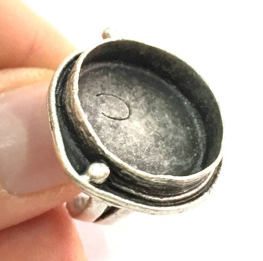 Silver Ring Settings Ring Blank Ring Bezel Base Cabochon Mountings Adjustable  (20mm blank ) Antique Silver Plated Brass G5296