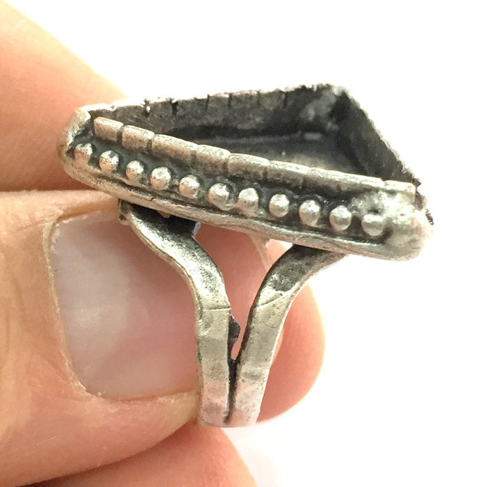 Silver Ring Blank Base Bezel Settings  Cabochon Base Mountings Adjustable (25x25x25 mm triangle blank) Antique Silver Plated Brass G5297