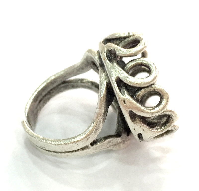 Adjustable Ring Blank, (16mm blank ) Antique Silver Plated Brass G5299