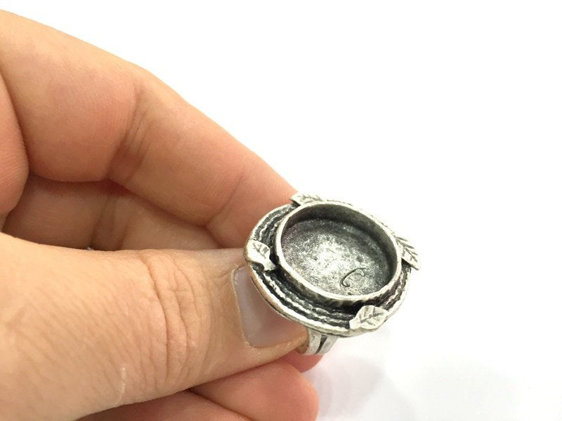 Silver Ring Blank Ring Settings Ring Bezel Base Cabochon Mountings Adjustable (20mm blank ) Antique Silver Plated Brass G5301