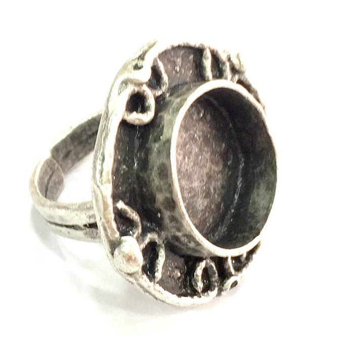 Silver Ring Blank Ring Settings Ring Bezel Base Cabochon Mountings Adjustable (16 mm blank ) Antique Silver Plated Brass G16684