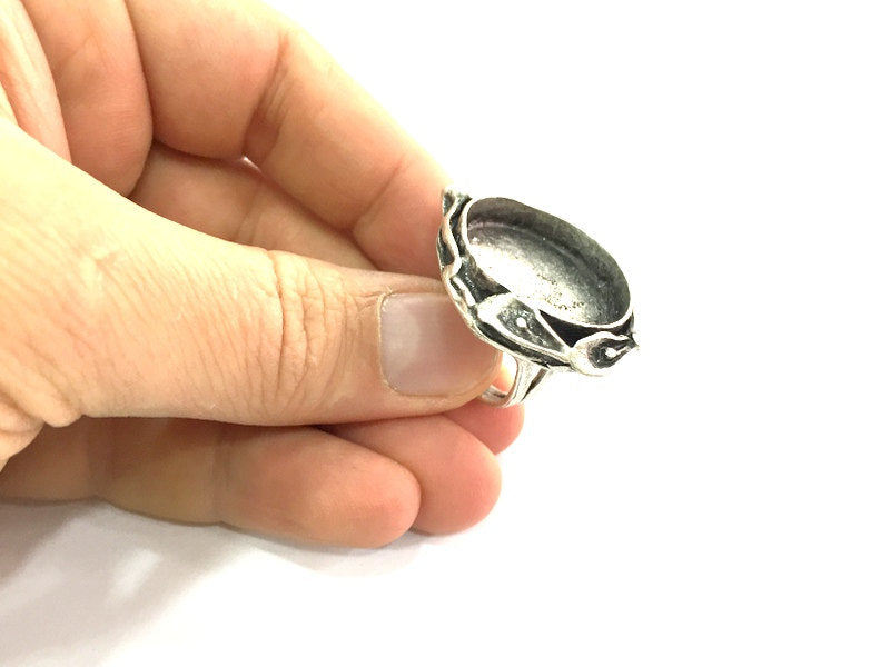 Silver Ring Settings Ring Blank Ring Bezel Base  Cabochon Mountings Adjustable (25mm blank ) Antique Silver Plated Brass G16683