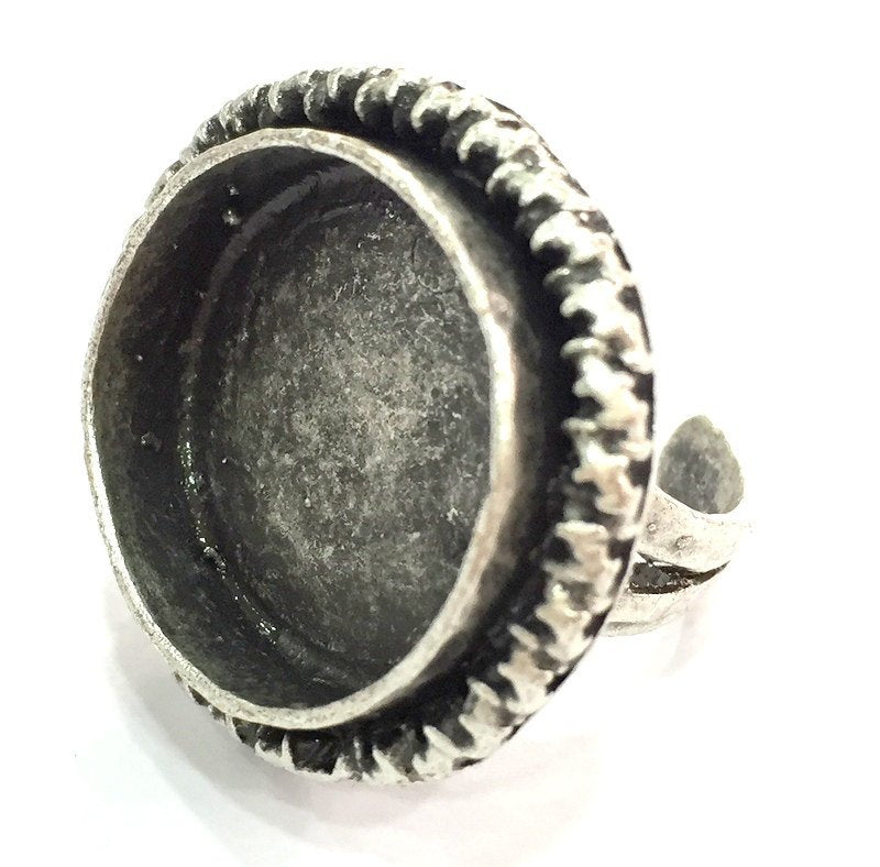 Adjustable Ring Blank, (20mm blank ) Antique Silver Plated Brass G5292