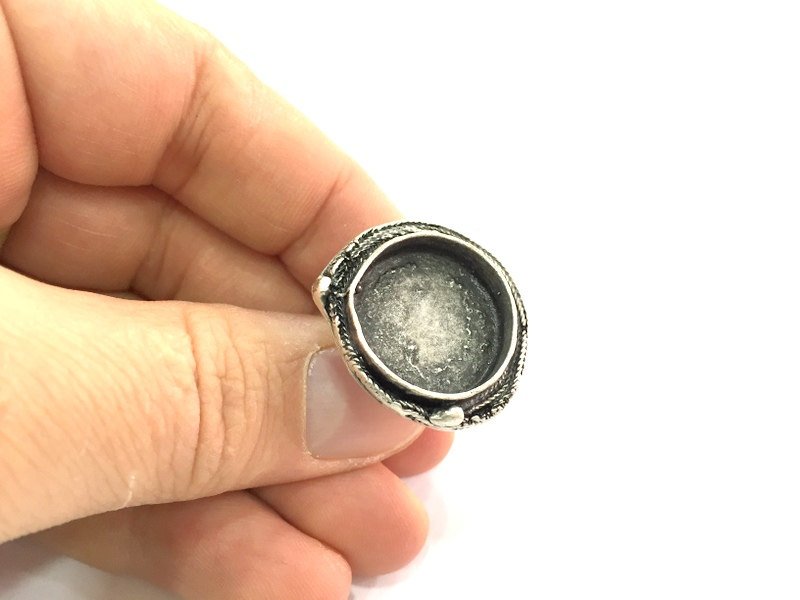 Adjustable Ring Blank, (20mm blank ) Antique Silver Plated Brass G5295