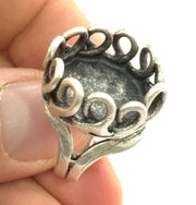 Adjustable Ring Blank, (16mm blank ) Antique Silver Plated Brass G5299