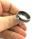 Adjustable Ring Blank, (25 mm blank ) Antique Silver Plated Brass G8693