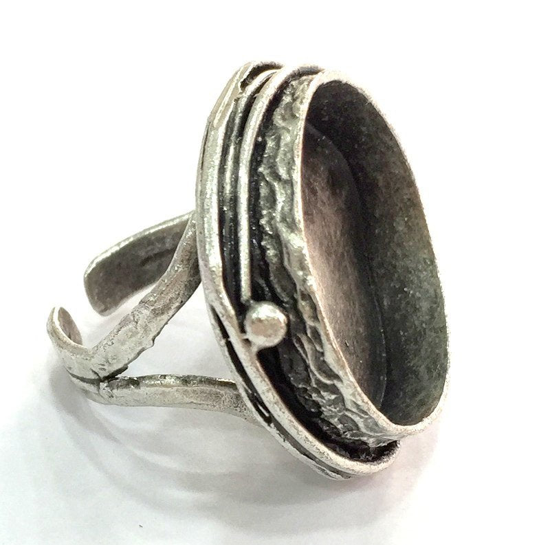 Adjustable Ring Blank, (25 mm blank ) Antique Silver Plated Brass G8693