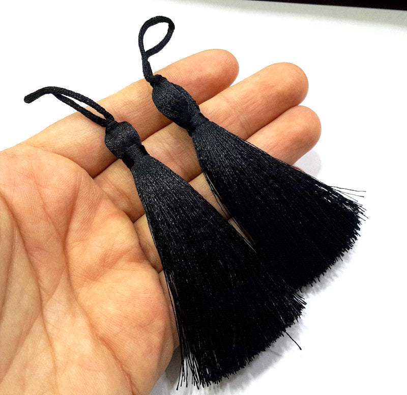 2 Black Thread Tassel  2 pcs (78 mm - 3 inches)  ,   G9602