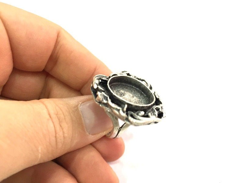 Silver Ring Blank Ring Settings Ring Bezel Base Cabochon Mountings Adjustable  (18mm blank ) Antique Silver Plated Brass G5304